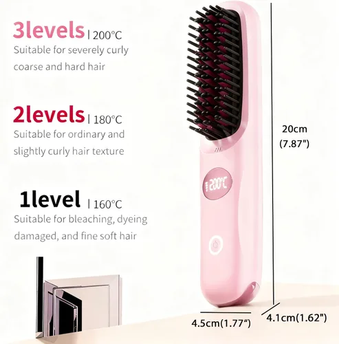 Miniatura 4 de Go Brush Pro 2026 Cepillo alisador de cabello inalámbrico, mini alisador de viaje de calor rápido de 30 segundos con 3 ajustes de temperatura