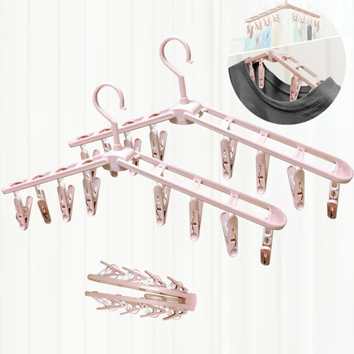 Miniatura 9 de Perchas plegables de viaje para camisas, calcetines y ropa con clips, pantalones cortos de plástico plegables, faldas y pantalones, perchas