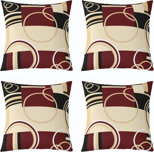 Fundas de almohada geométricas modernas con rayas en rojo, marrón y negro, diseño retro de círculos y remolinos, juego de 4 fundas de almohada de 16