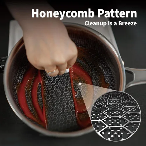 Miniatura 3 de Cacerola híbrida antiadherente de 1.5 cuartos de galón con tapa, olla de panal de acero inoxidable con dos boquillas de vertido, compatible