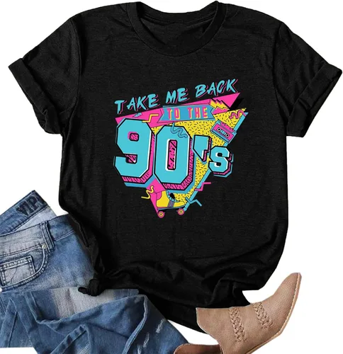 Atuendo de los años 90 para mujer camiseta vintage de los años 80, camiseta casual de los años 90 y 80 para nostalgia