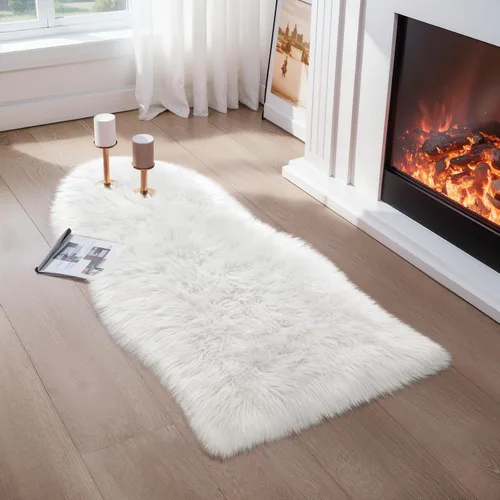 Miniatura 52 de Ciicool Alfombras de Piel de Oveja Sintética Suaves Alfombra de Piel Sintética Suave Beige Alfombra Esponjosa Funda para Silla y Sofá Alfombra