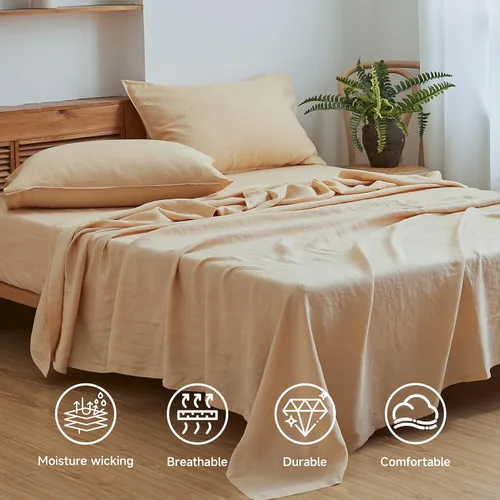 Miniatura 3 de Simple&Opulence Juego de sábanas de lino 100% tamaño King, 4 piezas de sábanas de lino francés natural, ropa de cama transpirable suave y duradera