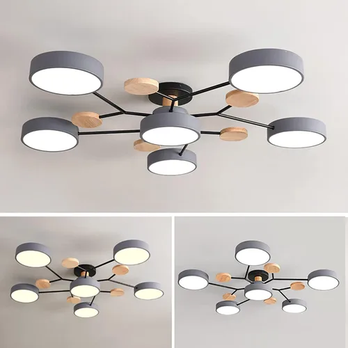 Miniatura 8 de Lámpara de techo LED regulable, 6 luces de techo modernas de 32 pulgadas, lámpara de techo de madera de 48 W para sala de estar, dormitorio, cocina
