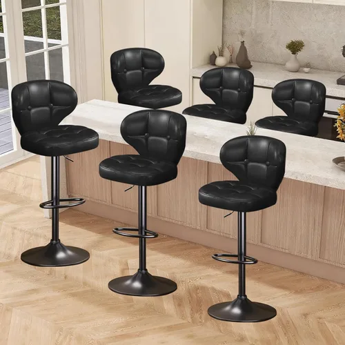 Miniatura 10 de Juego de 2 taburetes de bar, taburetes de bar giratorios ajustables con respaldo, sillas de bar de altura de mostrador con reposapiés, asiento Negro
