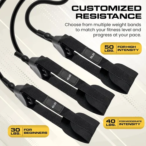 Miniatura 3 de Kit de barra de pilates con bandas de resistencia para mujeres y hombres (30,40,50 libras), barra de pilato con cinturones antideslizantes