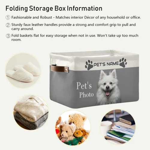 Miniatura 5 de Cesta de almacenamiento personalizada para perros con asas, nombre de mascota personalizado y foto, cajas de almacenamiento plegables para abrigos