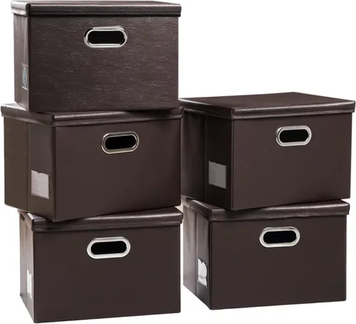 Miniatura 9 de PRANDOM - Cajas de almacenamiento grandes apilables con tapas (paquete de 5 unidades), contenedores organizadores de almacenamiento plegables