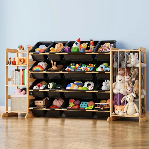 Miniatura 15 de Organizador de almacenamiento de juguetes con estantería y almacenamiento de animales de peluche, organización de sala de juegos para niños