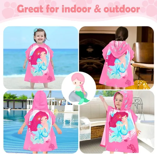 Miniatura 6 de HUANLANG Toalla de playa con capucha para niños y niñas, toalla de playa para baño, piscina, poncho de playa, toalla de algodón súper suave y Sirena