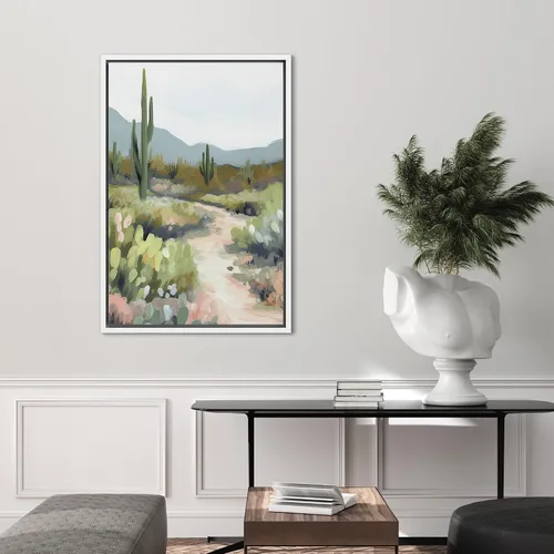 Miniatura 2 de SIGNFORD Lienzo enmarcado para pared, camino del desierto con cactus, naturaleza silvestre, ilustraciones modernas, arte decorativo, rústico