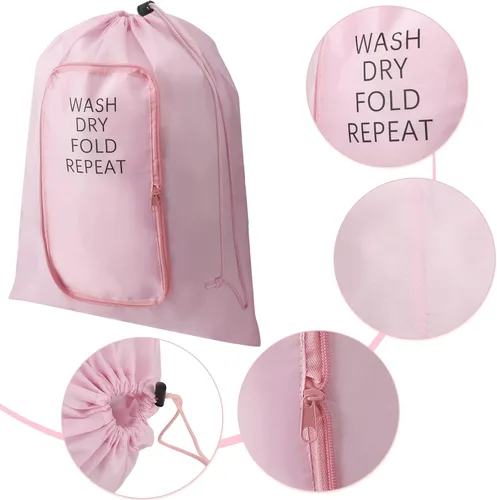 Miniatura 2 de 2 piezas de bolsa de lavandería para viaje, bolsa lavable para ropa sucia con cordón y cremallera para maleta, 22 x 18 pulgadas (rosa, azul, clásico)