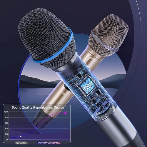 Miniatura 2 de JAUYXIAN Micrófonos inalámbricos U60, sistema de micrófono dual UHF con receptor recargable, micrófono de karaoke de metal para cantar, boda, DJ