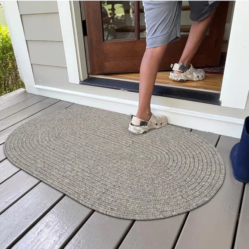 Miniatura 12 de Alfombra ovalada trenzada gris humo de 20 x 30 pulgadas, lavable para interiores y exteriores, decoración campestre para cocinas y entradas