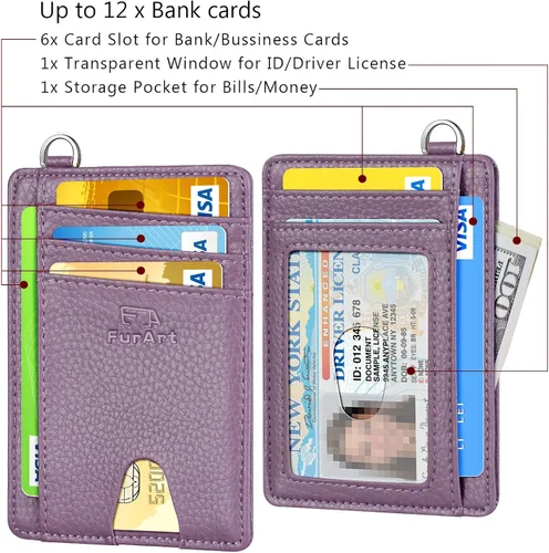 Miniatura 6 de FurArt - Cartera minimalista delgada con bolsillo frontal, bloqueo de identificación de radiofrecuencia (RFID), tarjetero, para hombres y mujeres