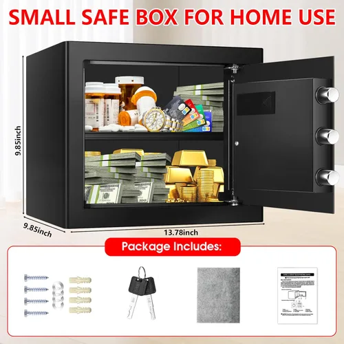Miniatura 5 de Caja de Seguridad Hogar Pequeña de 1.2 pies cúbicos a Prueba de Fuego e Impermeable, Caja de Seguridad Antirrobo con Teclado Digital, Llaves