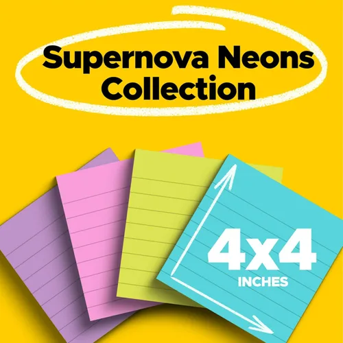 Miniatura 2 de Post-it Notas súper adhesivas, 4 blocs de notas adhesivas forradas, 4 x 4 pulgadas, suministros de regreso a la escuela, productos de oficina, 2