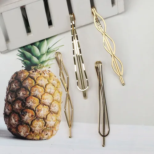 Miniatura 2 de 16 piezas de elegantes horquillas de metal geométricas, pinzas para el cabello con perlas, horquillas de novia doradas, pinzas bobby metálicas