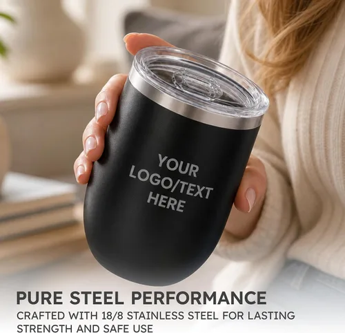 Miniatura 6 de Vaso personalizado de 12 onzas, vino sin tallo con tapa, tu logotipo grabado en Estados Unidos, tazas personalizadas de acero inoxidable