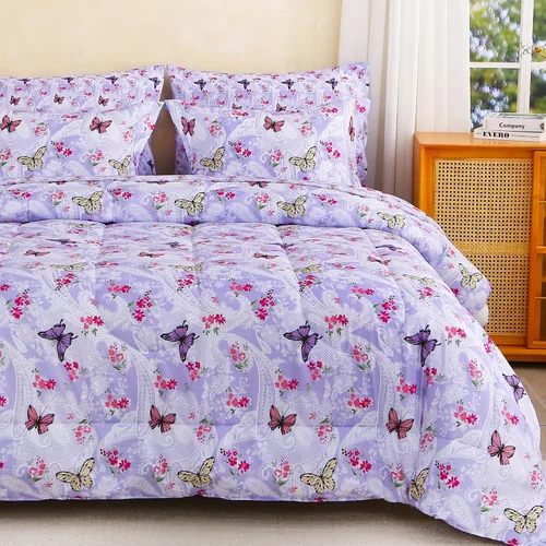 Miniatura 22 de lasoftan Juego de edredón floral Queen con sábanas, ropa de cama vintage de lujo de 7 piezas, ropa de cama de microfibra suave en una bolsa, juego