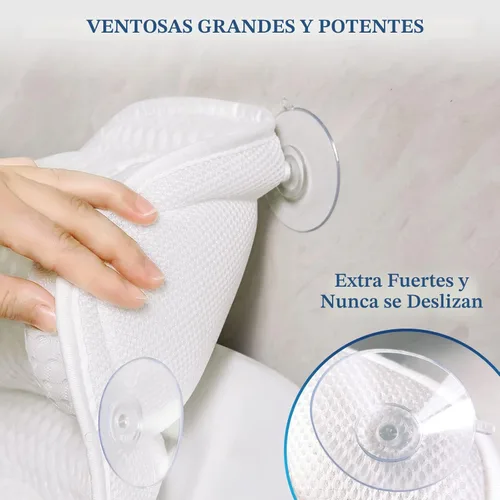Miniatura 5 de Almohada de baño, almohadas de baño de lujo para soporte de cuello y espalda, almohada de bañera con tela de malla 4D suave y ventosas Blanco