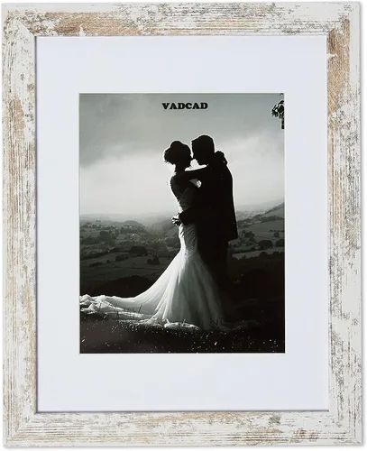 Marcos de fotos rústicos de madera blanca de 11 x 14 pulgadas, hechos para exhibir fotos de 8 x 10 pulgadas con paspartú o de 11 x 14 pulgadas sin
