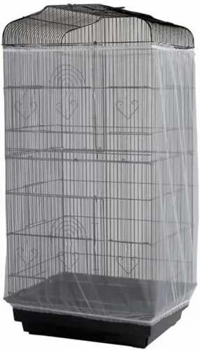 Jaula para pájaros ajustable con protector de semillas y plumas, cubierta de jaula de pájaros con red de malla de nailon, faldón suave y aireado,