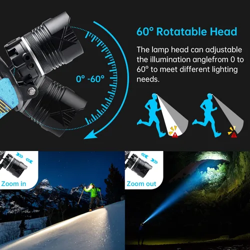 Miniatura 3 de Faro de Cabeza LED Recargable, Linterna de 1500 Lúmenes Super Brillante con 6 Modos y Luz de Advertencia IPX5, Banda Ajustable con Sensor