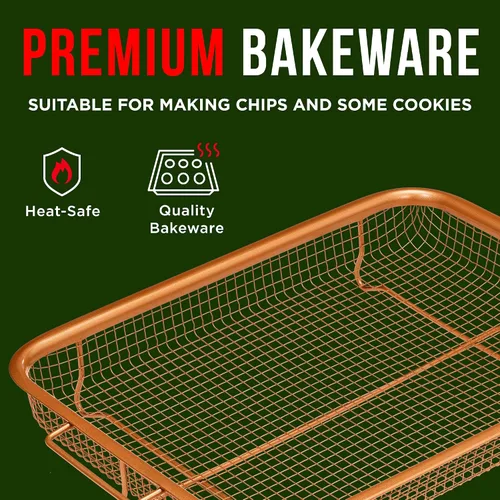 Miniatura 4 de Bakken Swiss - Bandeja para freidora de aire, 2 en 1, antiadherente, de cobre, con malla elevada, ideal para horno, para hornear y alimentos