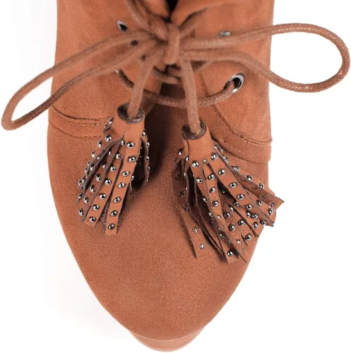 Miniatura 7 de YODEKS Botas de tacón alto para mujer con cordones y puntera redonda, botas de tacón alto, botas de vestir de fiesta elegante