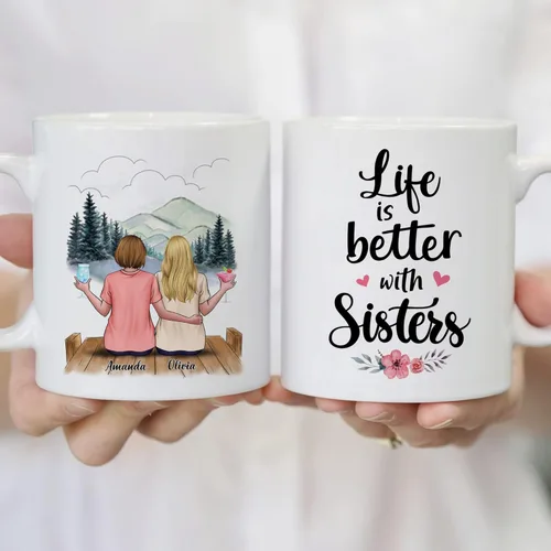 Miniatura 5 de Gossby Taza de café personalizada para hermana, regalo personalizado para hermana con diseño, nombre, perfecta para cumpleaños, Navidad, regalos