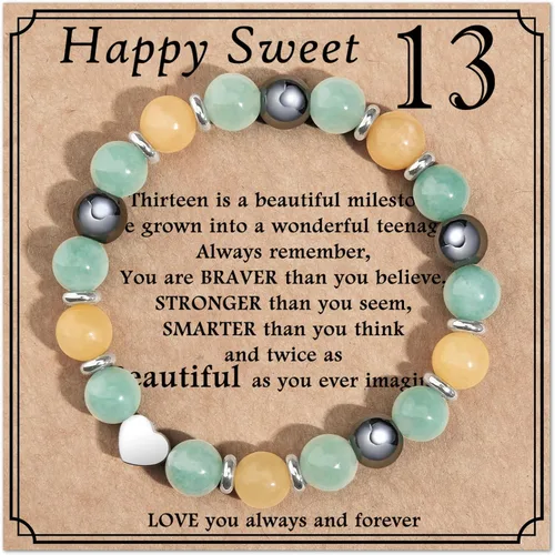 jewelrycard Regalos de cumpleaños de 13 a 60 años para mujeres y niñas, pulsera de piedra natural para mujeres, regalos de 13, 16, 21, 40, 50 años