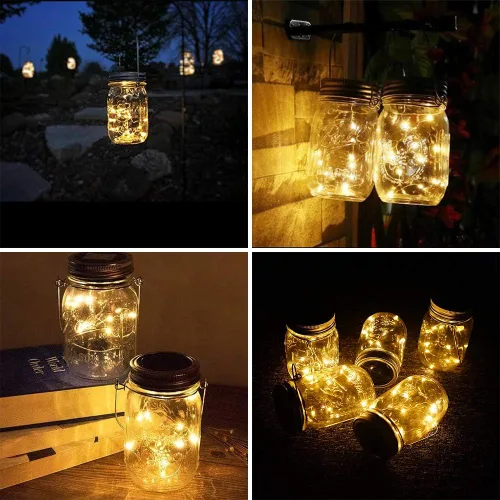 Miniatura 5 de SunKite Luces solares para tarros de masón [actualizadas], paquete de 8 20 luces LED impermeables para tarros de luciérnaga con ganchos