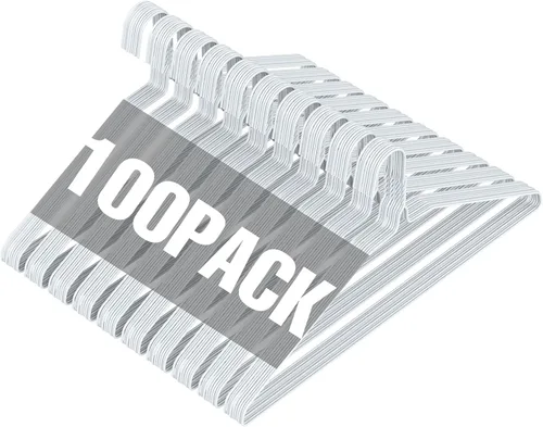 SPECILITE Perchas de Alambre de Metal a Granel Paquete de 100 para Trajes de Tamaño Estándar, Abrigos, Camisas, Pantalones, Faldas, Ahorro de Blanco