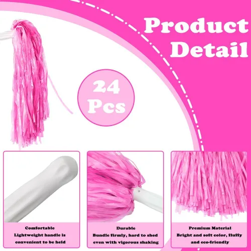 Miniatura 3 de Lovecheer 24 pompones de plástico de animadora con asa para animadoras deportivas y bailar Rosa