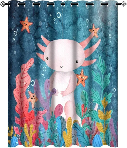 Miniatura 19 de Cortinas abstractas de ajolote con diseño de galaxia, colorido, peces, animales, ajolote, aislamiento térmico, oscurecimiento y reducción de ruido