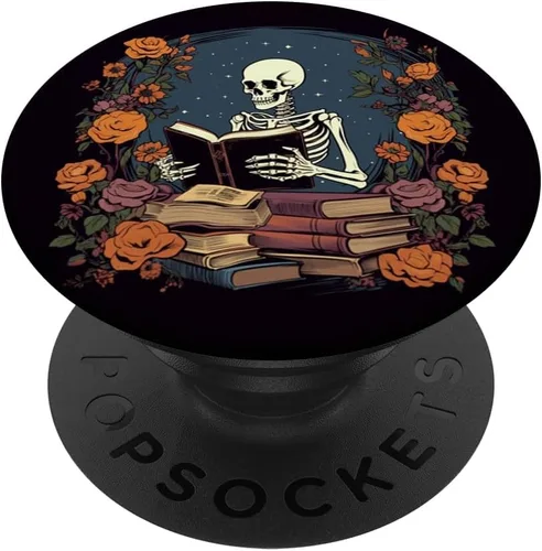 Bibliotecario esqueleto gótico gótico gótico amante de la lectura de libros PopSockets intercambiables PopGrip