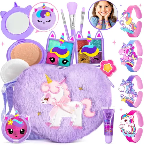 ULOVEME Kit de Maquillaje Real para Niñas Pequeñas - Maquillaje Real, No Tóxico, Lavable - Regalo de Juguetes Unicornio para Niñas de 3 4 5 6 7 8 9