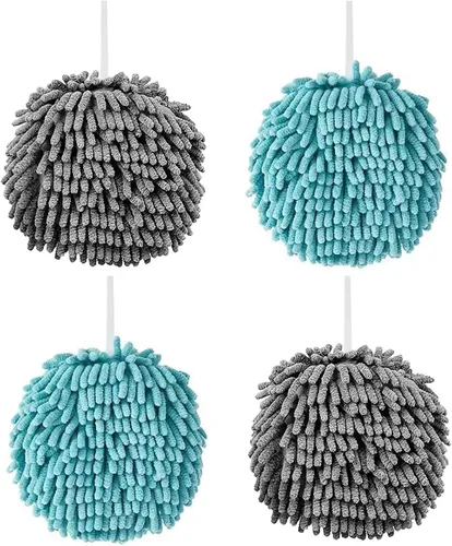 Miniatura 10 de Paquete de 4 toallas de mano de chenilla para baño, secado rápido, toalla de baño de manos con bucles para colgar, microfibra absorbente para secado