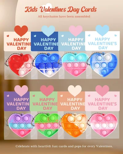 Miniatura 3 de Paquete de 32 juguetes para ansiedad y tarjetas prellenadas para el día de San Valentín para el aula de los niños, mini juguetes