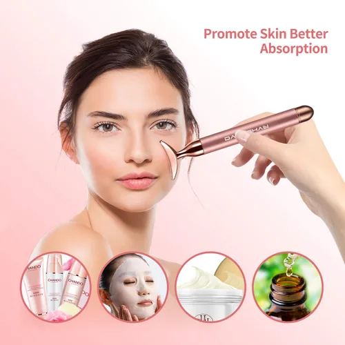 Miniatura 6 de Rodillo masajeador facial eléctrico 2 en 1, rodillo facial de oro rosa de 24 quilates, rodillo 3D y rodillo facial único en forma de media luna