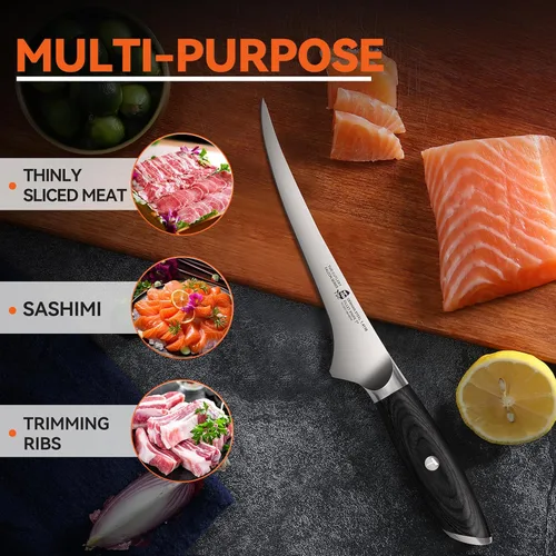 Miniatura 7 de TUO Cuchillo de filete, cuchillo profesional para deshuesar peces de 7 pulgadas para recortar carne y aves de corral, hoja flexible, acero alemán