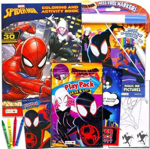 Marvel Spiderman Across The Spiderverse - Juego de 3 libros para colorear con Spiderverse y libros de actividades, paquete de juego, más | Libro