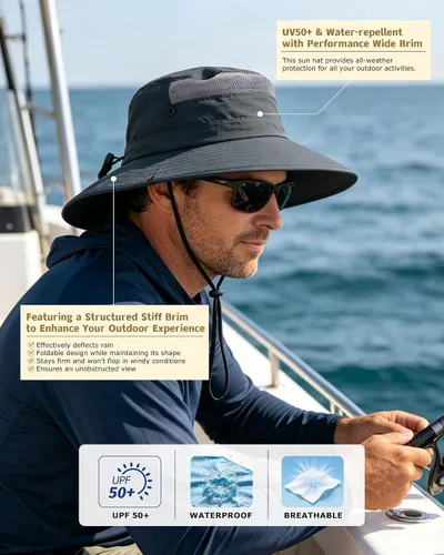 Miniatura 3 de Paquete de 3 sombreros Boonie para hombre, protección UV, sombrero de pesca al aire libre para senderismo, safari y jardinería