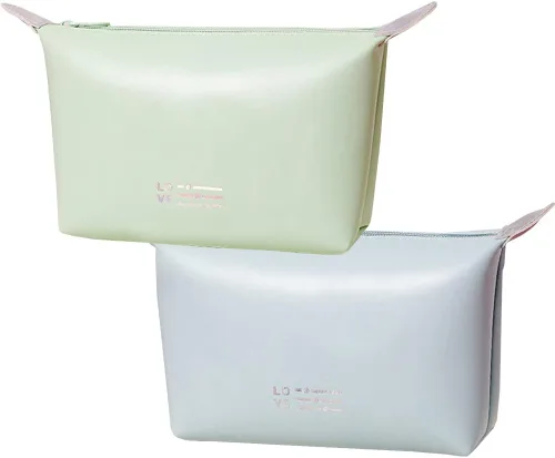 Bolsa de maquillaje de viaje, bolsa de maquillaje de piel sintética, bolsa de cosméticos linda bolsa de maquillaje pequeña para bolso, Azul