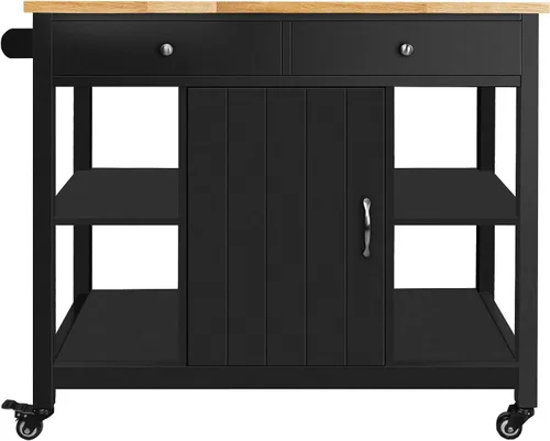 Miniatura 2 de ChooChoo Islas de cocina sobre ruedas con parte superior de madera, carrito de cocina móvil de madera utilitaria con almacenamiento y cajones