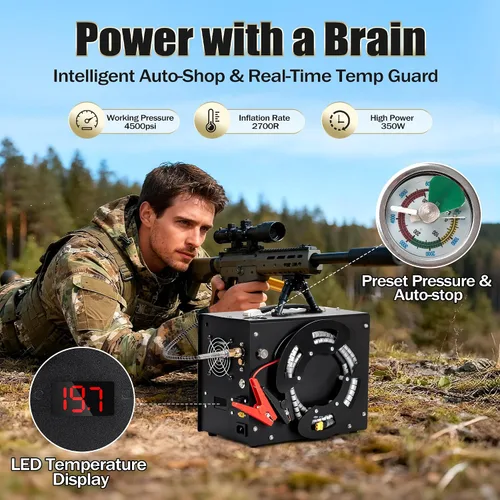 Miniatura 2 de TUXING Compresor de aire PCP, diseño de carrete de bobinado portátil, compresor de pistola de aire PCP con convertidor de potencia integrado, parada