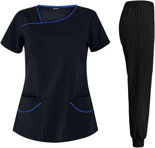 Conjuntos de exfoliantes para mujer uniforme de enfermera camiseta y pantalón deportivo ropa de trabajo traje elástico de manga corta diseño