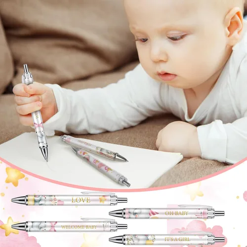 Miniatura 6 de Chuangdi 48 bolígrafos de baby shower, recuerdos de fiesta a granel para invitados, bolígrafos retráctiles, tinta negra, regalos de baby shower