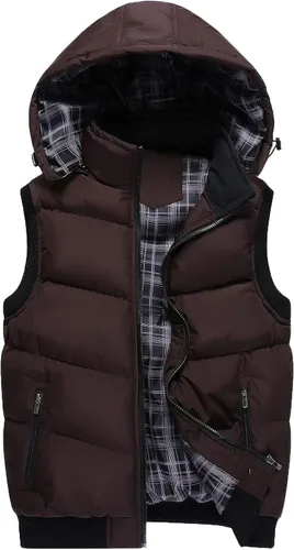 Miniatura 53 de WENKOMG1 Chaleco con capucha con doble cremallera para hombre, abrigo de color sólido, abrigo cálido y grueso, sin mangas, chaqueta suelta
